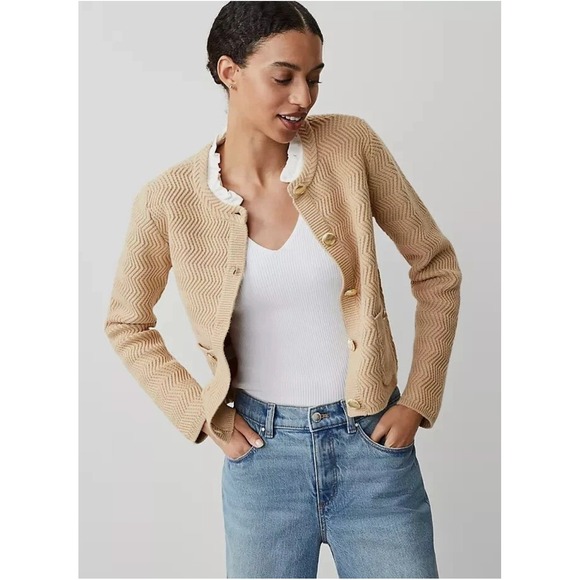 Ann Taylor Sweaters - NWT Ann Taylor Women's Size M Chevron Stitch Ruffle Neck Sweater Jacket